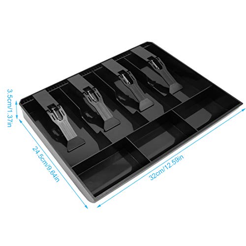 Cash Register Drawer Insert Tray with 4 Bill/3 Coin Compartments for Money Storage, Black - size: 4 Bill/3 Coin