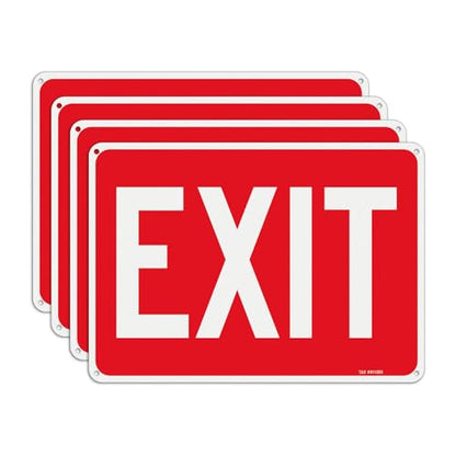 T&R Large Exit Sign - 4 Pack - 14 x 10 Inches Rust Free .040 Aluminum Reflective - UV Protected, Waterproof and Fade Resistant - 4 Pre-drilled Holes - color: Red -14" x 10" - 4 Pack