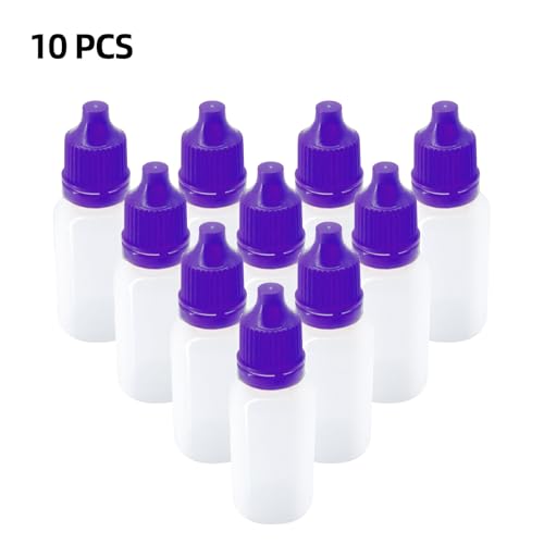 10Pcs 15ml Plastic Dropper Bottles, 0.5oz Small Squeeze Leakproof Dropper Bottle with Childproof Cap and Plug, Reusable Portable Eye Liquid Container for Travel Purple - color: Purple Cap
