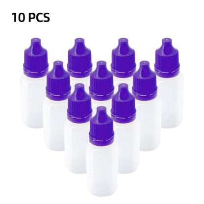 10Pcs 15ml Plastic Dropper Bottles, 0.5oz Small Squeeze Leakproof Dropper Bottle with Childproof Cap and Plug, Reusable Portable Eye Liquid Container for Travel Purple - color: Purple Cap