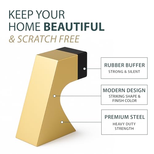 Mega Handles Curved Floor Door Stop Satin Brass (1-Pack) - Wall Protector - color: Satin Brass