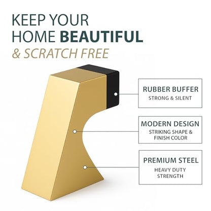 Mega Handles Curved Floor Door Stop Satin Brass (1-Pack) - Wall Protector - color: Satin Brass