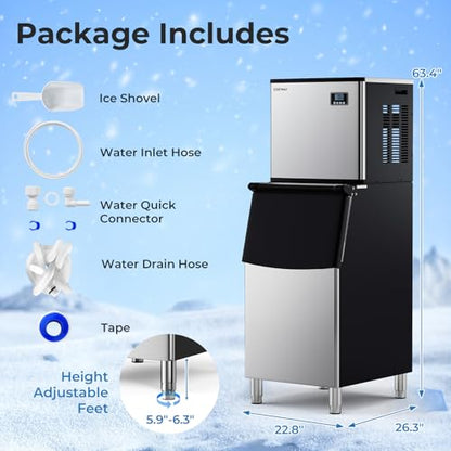 COSTWAY Commercial Ice Maker Machine 418 LBS/24H with 200 LBS Storage Bin, 192PCS Ice Cubes in 11-20 Mins, ETL Approved Industrial Ice Machine with Auto Self-Cleaning for Restaurant Bar Cafe