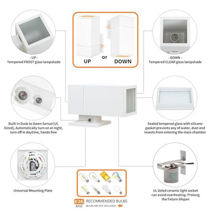 Dusk to Dawn Exterior Porch Light, Waterproof Outdoor Lighting - color: Rectangle (White A-Dusk to Dawn)
