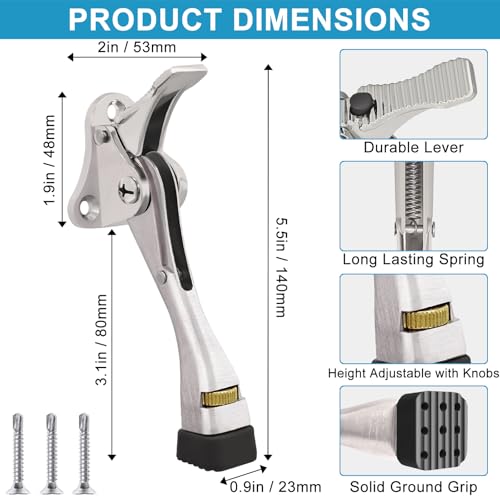 4 Pack Door Stoppers, Heavy Duty Kickdown Door Stopper, Adjustable Door Stop for The Bottom of Door, Aluminum Alloy Metal Door Holder with Rubber Tip to Keep Door Open (Satin Nickel) - color: Satin Nickel