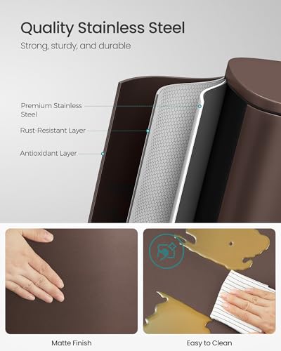 SONGMICS 13 Gallon (50 L) Trash Can, Stainless Steel, Step-On Pedal - color: Brown, size: 13 Gal.