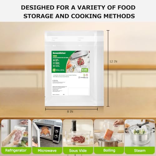 Bonsenkitchen Precut Vacuum Bags 120 Quart 8" x 12" - size: 8" x 12" 120pcs