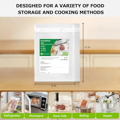 Bonsenkitchen Precut Vacuum Bags 120 Quart 8" x 12" - size: 8" x 12" 120pcs