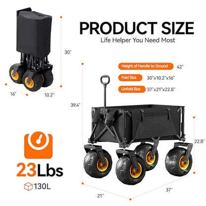 DXZ Beach Wagon Cart with Big Wheels for Sand – Folding Collapsible Wagon, Heavy Duty Wagons Carts Foldable for Beach, Camping, Outdoor Gear, Easy Setup Black Yellow - color: Black Yellow