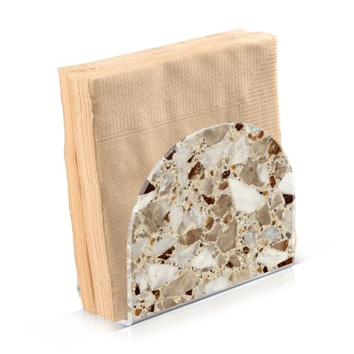 Brown Marble Print Napkin Holder for Table Acrylic Tissue Dispenser - color: Beige and brown marble print
