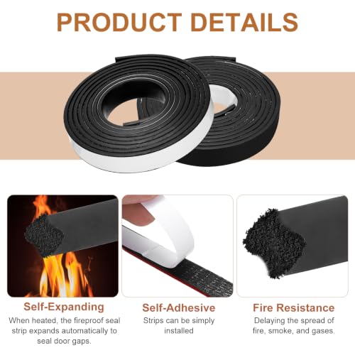 Smoke Fire Seal Strip 9.8Ft 20mm/0.79" Wx 5mm/0.2" T Black - color: Black, size: 9.8FT x 20mm / 0.79" W x 5mm / 0.2" T