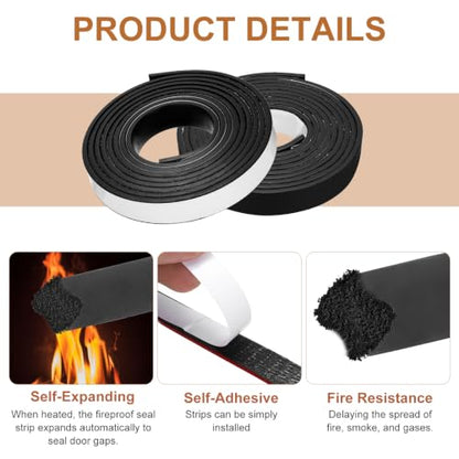 Smoke Fire Seal Strip 9.8Ft 20mm/0.79" Wx 5mm/0.2" T Black - color: Black, size: 9.8FT x 20mm / 0.79" W x 5mm / 0.2" T