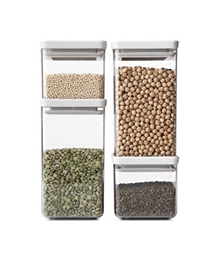 Brabantia Tasty+ 4pc Stackable Food Canisters Set (Light Gray) 2x 0.7qt & 2x 1.7qt BPA-Free Space-Saving Jars with Silicone Seal Lids for Freshness - color: Light Grey, size: Set of 4: 2x 0.7 qt & 2x 1.7 qt