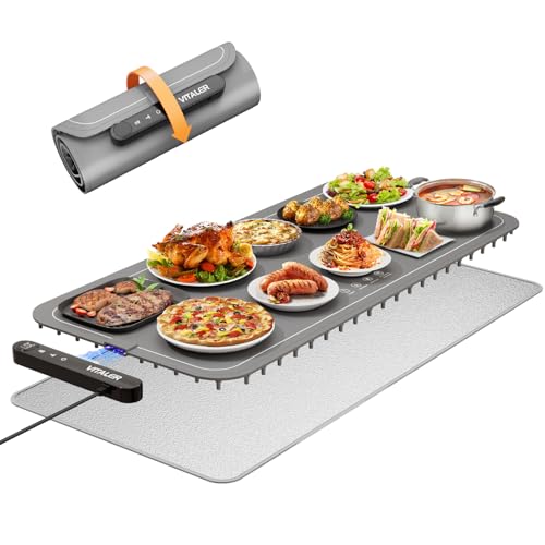 Warming Mat for Food, (XXL 35”x16”) Electric Warming Trays, Upgrade Graphene Fast Full-Surface Heating Mat for Food with 6 Level Temp, 6 Hours Timer, Food Warmer Pad with Heat-Insulating Mat - color: Gray