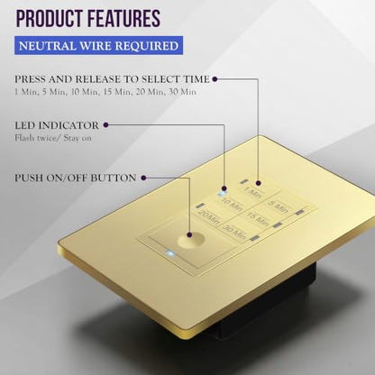 ENERLITES 30-Minute Neutral Countdown Wall Switch Timer, Gold - color: Gold, size: 30 Min