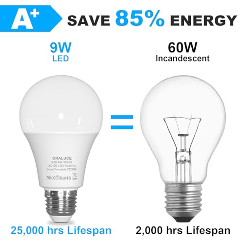 ORALUCE E26 LED Light Bulb 60 Watt, A19 9W 5000K Daylight White, 6 Pack - color: Daylightwhite, size: 6 Count (Pack of 1)