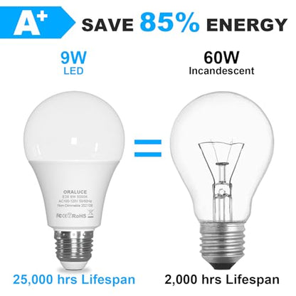 ORALUCE E26 LED Light Bulb 60 Watt, A19 9W 5000K Daylight White, 6 Pack - color: Daylightwhite, size: 6 Count (Pack of 1)