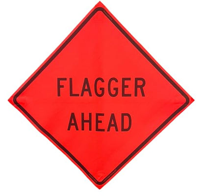 36"x36" Flagger Ahead Orange Mesh Roll-Up Signs 4-Pack - color: Flagger Ahead