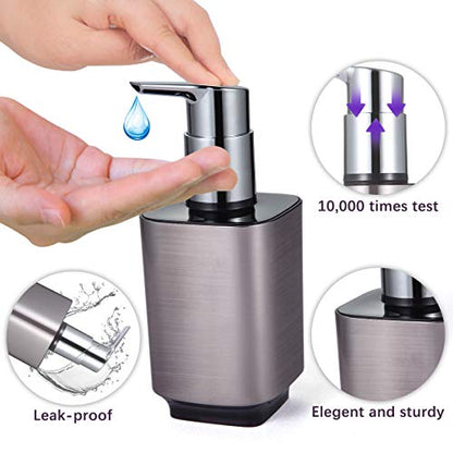 Boperzi 2 Pack Soap Dispenser Rust Proof Refillable Liquid Hand & Dish Soap Dispenser Set Leak Proof Plastic Chorme Pump for Kitchen Bathroom, 10oz