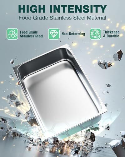 WantJoin Stainless Steel Steam Table Hotel Pans Set 1/1 Size 4 Inch 6 Pack - color: 4" Deep, size: 1/1 Size Thickened
