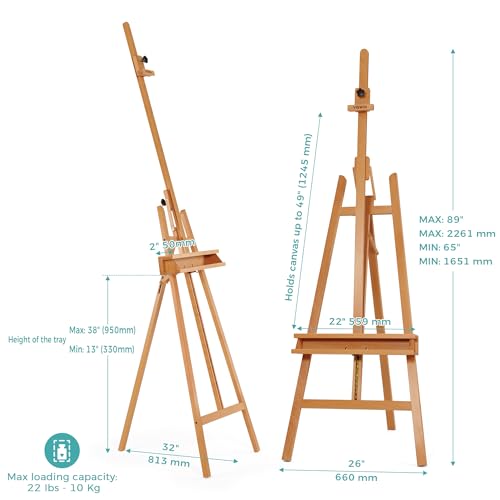 VISWIN Inclinable A-Frame Easel for Painting & Display, Adjustable 65"-89" H, Holds Canvas up to 49", Beech Wood Easel Stand with Storage Tray, Large Art Easel for Adults, Artists, Beginners - Natural - color: Natural