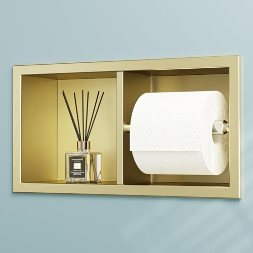 Neodrain Gold Dual Roll Recessed Toilet Paper Holder,for Standard/Mega Roll - color: Gold
