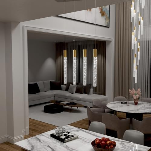 Modern 4-Light Gold Crystal Column Pendant Light Rectangular Crystal Chandelier LED Hanging Light for Dining Room Living Room, Hallway, Bedroom - color: Gold, size: Rectangle 4-Light