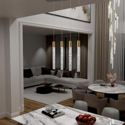 Modern 4-Light Gold Crystal Column Pendant Light Rectangular Crystal Chandelier LED Hanging Light for Dining Room Living Room, Hallway, Bedroom - color: Gold, size: Rectangle 4-Light