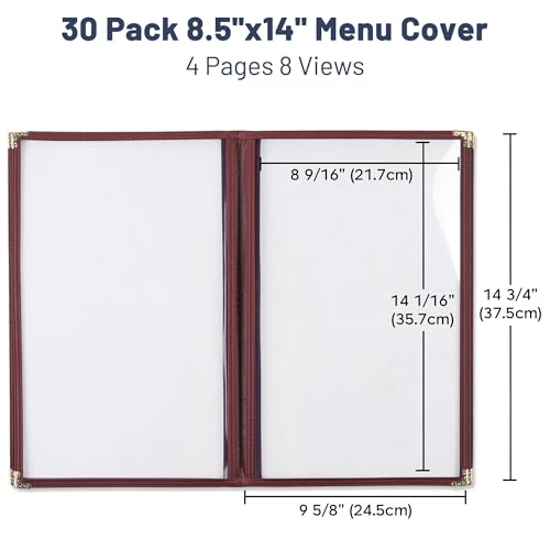 WeChef 30 Pack Restaurant Menu Covers 8.5 x 14" Book Style 4 Page 8 View - size: 8.5" x 14" - Book - 8 Views