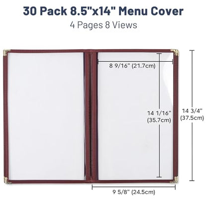 WeChef 30 Pack Restaurant Menu Covers 8.5 x 14" Book Style 4 Page 8 View - size: 8.5" x 14" - Book - 8 Views