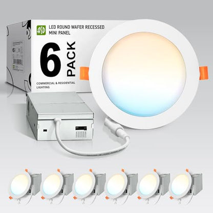 ASD 6 Pack LED Recessed Lighting 6 Inch 12W, 5 CCT 2700K-5000K CRI90+, IC Rated Ultra Thin Dimmable Ceiling Lights with J Box, Canless Wafer Downlight, Round Slim Panel Light, Energy Star ETL, White - color: White, size: 6 Inch 6 Pack