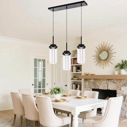 MELUCEE 3-Light Dimmable LED Dining Room Light Fixture Over Table Black - color: Black, size: 3-Light-Rectangle