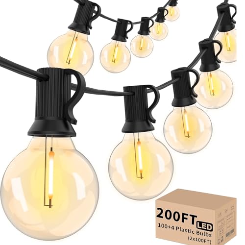 Svater 200 FT Outdoor String Lights for Outside Patio 104 Bulbs Waterproof - size: 200FT