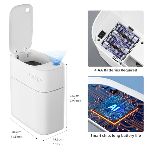 JUDRDO 3.5 Gal Slim Touchless Bathroom Trash Can, Automatic Diaper Pail - color: White-n21