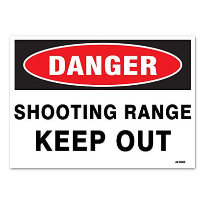 Danger: Shooting Range Keep Out, 14 x 10 Inch, Black/Red on White, Self-Adhesive Vinyl Sticker