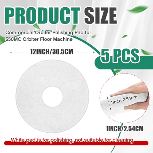 Teenyyou 5 Pcs 12" Cleaning Orbiter Pads Commercial Floor Buffer Pads Hardwood Floor Maintenance Scrubber Polisher Cleaning and Stripping for Orbiter Machine (White) - color: White