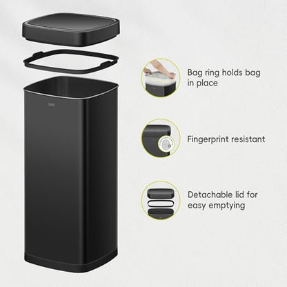 EKO EcoSmart 80L / 21.1 Gallon Motion Sensor Trash Can or Recycling Bin – Tall, Large Touchless Kitchen Garbage Bin with Soft-Close Lid for Home or Office, Brushed Stainless Steel, Matte Black - size: EcoSmart 80 liter - Matte Black