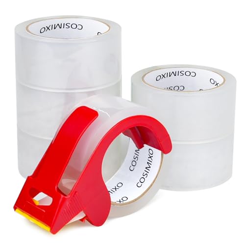 COSIMIXO Heavy Duty Clear Packing Tape 2.5Mil x 1.88" x 55Yards, 6 Rolls with Dispenser, Industrial Transparent Packaging Tape for Shipping Moving Sealing - size: 2.5Mil x 1.88" x 55Yds 6-Pack