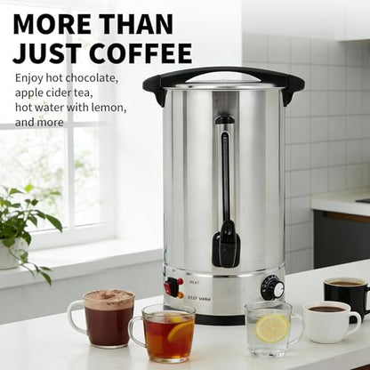 100-Cup Coffee Urn, 14L / 3.8Gal Double Wall Insulation Coffee Dispenser, Stainless Steel Large Hot Beverage Dispenser with Automatic Temperature Control & Faucet Commercial Coffee Urn, Silver - color: Silver, size: 14L/3.7Gal