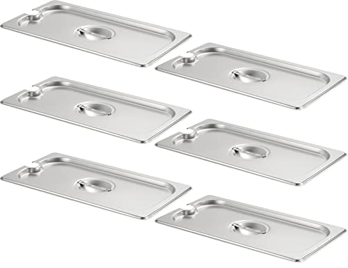 CURTA 6-Pack 1/3 Size Slotted Steam Table Pan Covers with Handle, NSF Certified 18/8 Stainless Steel Hotel Pan Lids for Catering, Buffet, Restaurant, Commercial Kitchen, Dishwasher Safe - color: 1/3 Size, size: Notched Lid