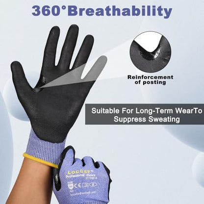 LOCCEF Level 5/A4 Cut Resistant Work Gloves, Touchscreen - color: Blue 3-pairs
