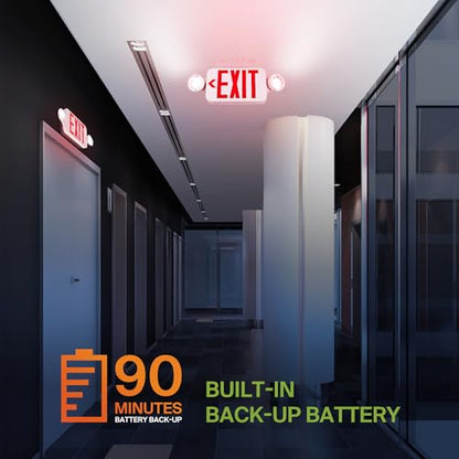 ASD LED Emergency Exit Sign with Battery Backup - 120-277V UL Double Face Rotatable Lighted Exit Signs with Emergency Lights for Business, Commercial Battery Operated LED Sign Power Outage