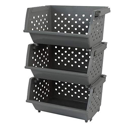Begale 3-Pack Gray Plastic Stackable Detachable Storage Bin