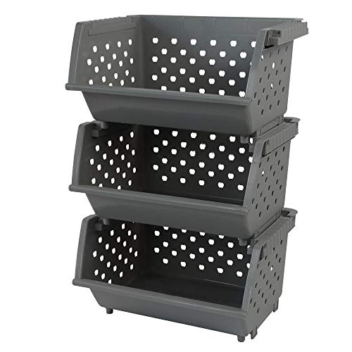 Begale 3-Pack Gray Plastic Stackable Detachable Storage Bin