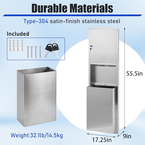 LEIFIDE Recessed Paper Towel Dispenser, 17.25 x 9 x 55.5 Inch - size: 17.25 x 9 x 55.5 Inch, style: Recessed
