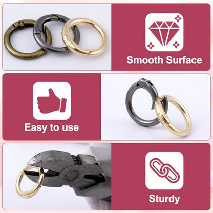 HINZIC Metal Spring O Rings, Round Colorful Keychain Snap Clip - color: Silver, Gold, Black, Ancient Cyan,16Pcs