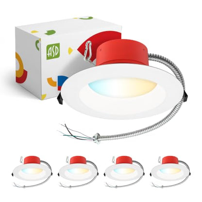 ASD 4 Pack LED Round Fire Rated Commercial Downlight 6 Inch, 10/12/14/16/18W 120-277V 0-10V Dimmable Canless Recessed Lights, 120Lm/W 2111Lm 2700/3000/3500/4000/5000K, White ETL ES T24 - size: 6 Inch