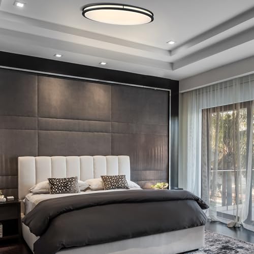 33 Inch Oval Black Ceiling Light Fixture for Living Room - 33” Black LED Flush Mount Ceiling Lamp 3000K/4000K/5000K LED Kitchen Bathroom Light 40W 2500LM - color: Black, size: 33 inch - 1 Pack