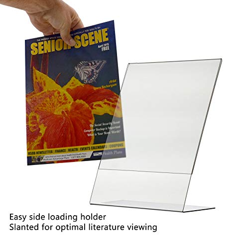 Marketing Holders 2 Pack Acrylic Sign Holder for 8.5" x 11" Printed Materials Clear Slant Back Plexiglass Countertop Side Load POP Display Stand for Retail Stores Hotels Offices and Restaurants - size: 8.5"w x 11"h