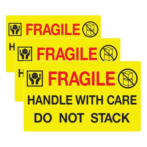 Jumbo Fluorescent Yellow Fragile Handle with Care Do Not Stack Pallet Labels, 250 Labels Per Roll (Pack of 3) - size: large (Pack of 3)